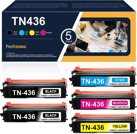 HIYOTA TN436BK TN436C TN436M TN436Y Toner Cartridge Set 5-Pack Compatible TN436 Super High Yield Toner Cartridge for DCP-L8410CDW MFC-L8610CDW L8900CDW HL-L8260CDW L8360CDW L9310CDW L9310CDWTT Printer