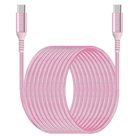 100W USB C to USB C Cable 15ft Long Pink, USBC to USBC, Awnuwuy (20V/5A) Type C PD Fast Charging Power Charger Cord Compatible with iPad Pro 2021/2020, Samsung S22 S21 Ultra Note 20, Pixel, MacBook M1