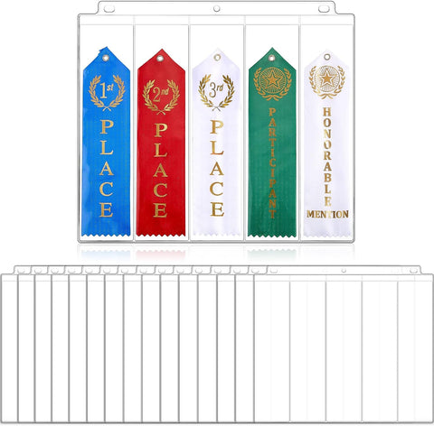 Tinlade 25 Pieces Ribbon Holder Award Ribbon Organizer Ribbon Clear Pages Track Award Ribbon Swimming Gymnastics Awards Display