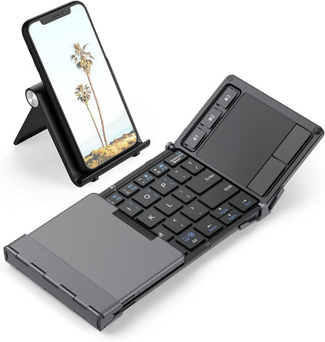 iClever Bluetooth Keyboard, BK08 Folding Keyboard with Sensitive Touchpad (Sync Up to 3 Devices), Pocket-Sized Tri-Folded Fodable Keyboard for Windows Mac Android iOS