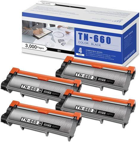 TN660 Toner Cartridge Black [High Yield] Replacement for Brother TN-660 TN660 TN 660 HL-L2300D HL-L2320D MFC-L2685DW MFC-L2707DW DCP-L2540DW DCP-L2540DW Printer Toner, 4-Pack