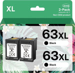 63XL Ink Cartridge Compatible Ink 63 XL Replacement with HP Officejet 4650 4652 4655 5200 5255 3830 Envy 4520 4512 Deskjet 1112 2130 2132 3630 Printer (2 Black)