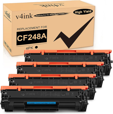 v4ink 4PK Compatible 48A Toner Cartridge Replacement for HP 48A CF248A Toner Cartridge Black Ink for use in HP Pro M15w M15a M16w M16a MFP M29w M29a M28w M28a Printer