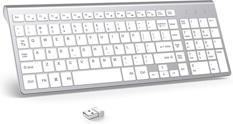 J JOYACCESS Wireless Keyboard, 2.4G Slim and Compact Wireless Keyboard with Numeric Keypad for Laptop, MacBook air, Apple, Computer, PC-Sliver&White