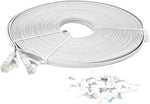 Micro Connectors, Inc. 75 ft Flat Cat6 RJ45 UTP Ethernet Networking Cable with 20 Cable Clips (E08-075FL-W) White