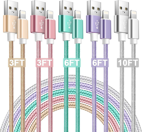 iPhone Charger,[Apple MFi Certified] 5Pack iPhone Lightning Cables iPhone Charger Cord Phone Chargers iPhone Apple Charger Cable Nylon Braided Compatible with iPhone14 13 12 11 XS MAX XR 8 7 6s iPad