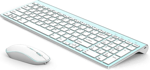 Wireless Keyboard and Mouse, J JOYACCESS 2.4G Aluminum Metal Wireless Keyboard and Mouse for Computer,Laptop,Windows,PC,Desktop,Smart TV(White Blue)