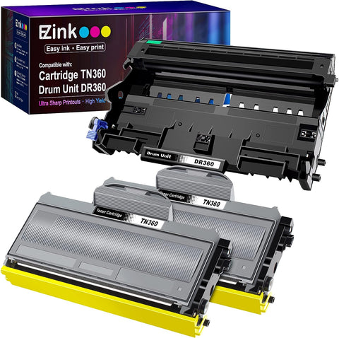 E-Z Ink (TM Compatible Toner Cartridge & Drum Unit Replacement for Brother TN360 TN330 DR360 DR-360 High Yield Compatible with DCP-7040 DCP-7030 MFC-7840W HL-2140 MFC-7340(2 Toner, 1 Drum Unit)