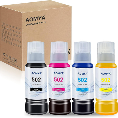 Aomya Compatible T502 502 Ink EcoTank ET-4750 ET-4760 ET-3750 ET-2760 ET-3710 ET-3760 ET-2700 ET-2750 ET-3700 ET-4750 ST-3000 ST-4000 Printer(Black,Yellow,Magenta,Cyan)