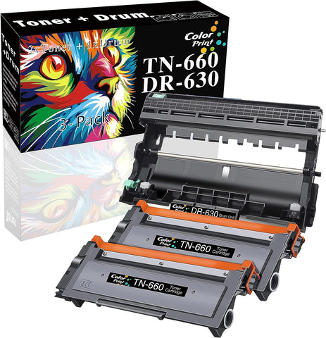 ColorPrint Compatible TN-660 Toner Cartridge DR-630 Drum Unit Replacement for Brother DR630 TN660 Used for HL-L2380DW HL-L2300D HL-L2340DW MFC-L2680W MFC-L2740DW Printer (2Toners+1Drum,Total: 3-Pack)