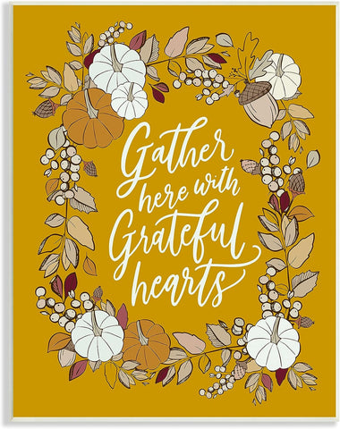 Stupell Industries Grateful Hearts Autumnal Vegetation Pumpkins Botanical Border,Design by doodles.ink.