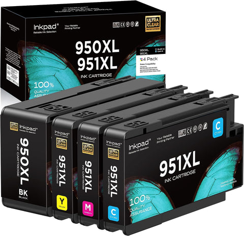 950XL 951XL High-Yield Ink Cartridges Combo Pack, Replacement for HP 950 951 XL 950XL 951XL Ink Cartridges, Larger Capacity, Works with OfficeJet Pro 8600 8610 8620 8625 Printer (4 Pack, 1BK/1C/1M/1Y)