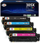 305A 305X Black,Cyan, Magenta, Yellow Toner Cartridges 4 Pack Replacement for HP Laserjet Pro 400 Color M451dn M451nw M451dw MFP M475dw M475dn Pro 300 M375nw