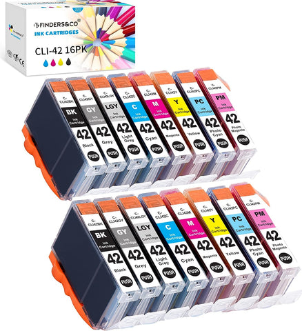 F FINDERS&CO Compatible Ink Cartridges Replacement for Canon CLI42 CLI-42 Ink for Canon Pixma Pro-100 Pro-100S Printer (2BK 2C 2M 2Y 2PC 2PM 2GY 2LGY, 16-Pack)