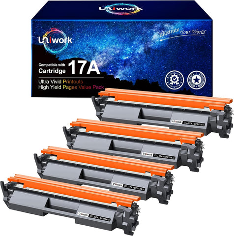 Uniwork Compatible Toner Cartridge Replacement for HP 17A CF217A Compatible with Laserjet Pro M102w M130fw, Pro MFP M130fw M130nw M130fn M130a Printer Tray, 4 Black (with Chip)