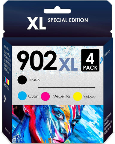 5-Star Inkjetsclub Compatible Replacement Inkjet Cartridges for HP 902 XL with Officejet Pro 6978 6960 6962 6968 6954 6958 6950 6951 6970 Printers. 4 Pack (Black, Cyan, Magenta, Yellow)