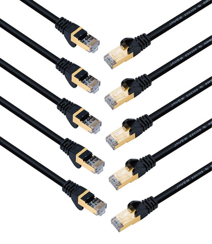 JAVEX [0.5 FT, 10-Pack UL Listed CAT6A/CAT7 RJ45 [S/STP, 10GB, 600Mhz] Standard Cord Network Ethernet Patch Cable RJ45, Black