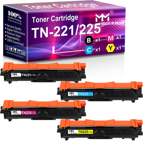 MM MUCH & MORE Compatible Toner Cartridge Replacement for Brother TN-221 TN-225 TN221 TN225 use for HL-3140CW HL-3150CDW MFC-9140CDN MFC-9330CDW DCP-9020CDW Printers (Black + Cyan + Magenta + Yellow)