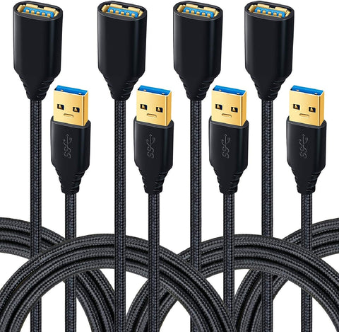 USB 3.0 Extension Cable, Besgoods 4Pack [6ft] USB A Male to Female Braided Extender Cord 5Gbps Fast Data Transfer for Hard Drive, Keyboard, Mouse, Webcam, USB Flash Drive, Printer - Black