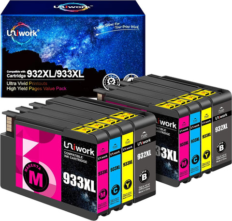 Uniwork Compatible 932XL 933XL Ink Cartridge Replacement for HP 932XL 933XL 932 933 Compatible with Officejet 6600 6700 6100 7612 7610 7110 Printers (2 Black 2 Cyan 2 Magenta 2 Yellow)