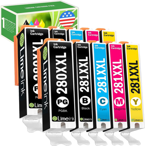 Limeink Compatible Ink Cartridge Replacement for PGI-280XXL CLI-281XXL 280 XXL 281XXL for Canon Pixma tr8520 ts9120 ts8220 ts6120 ts6220 ts6320 tr8500 tr7520 ts8120 ts8320 ts9100 Printers (10 Pack)