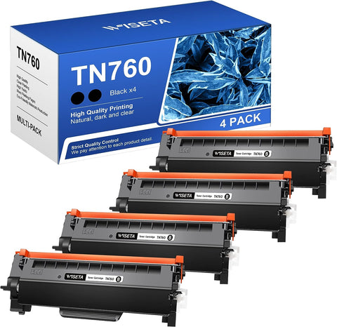 WISETA TN760 Compatible Toner Cartridge Replacement for Brother TN760 TN-760 TN730 TN-730 Compatible with MFC-L2710DW HL-L2350DW HL-L2370DWXL MFC-L2750DW HL-L2395DW MFC-L2690DW (Black, 4 Pack)