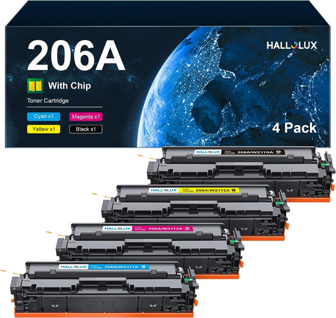 HALLOLUX 206A Toner Cartridge (with chip) Replacement for 206A 206X W2110A W2110X Compatible with Color Pro MFP M283fdw M283cdw M283 M255 M255dw M282nw Printer Toner (4 Pack)