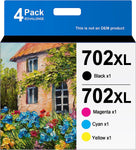 702 702XL 4 Pack Ink Cartridges Replacement for Epson 702 XL 702XL T702XL to use with Workforce Pro WF-3720 WF-3730 WF-3733 Printer New Upgraded Chips (1 Black, 1 Cyan, 1 Magenta, 1 Yellow)