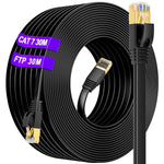 Cat 7 Ethernet Cable 100FT High Speed Outdoor Cat 7 LAN Network Cable 10Gbps 600Mhz with Gold Plated RJ45 Connector, Weatherproof S/FTP Double Shielded UV Resistant for Router (30 Free Clips, 30M)