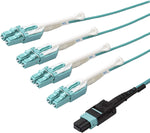 StarTech.com 10m (30ft) MTP(F)/PC to 4X LC/PC Duplex Breakout OM3 Multimode Fiber Optic Cable, OFNP, 8F Type-A, 50/125µm LOMMF, 40G Networks, Low Insertion Loss, MPO Fiber Patch Cord (MPO8LCPL10M)