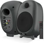 Pyle HiFi 60W Powered Bluetooth Bookshelf Monitor Speaker Set, Optical RCA Input, Bass/Treble Adjustable, Deep Bass, 3 Audio Mode, Studio Computer Desk Stereo System, Remote Control, Black - PBKSR40