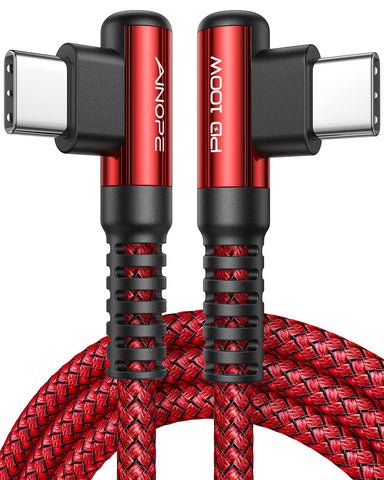 AINOPE USB C to USB C Cable 100W/5A, 10FT C to C Type Fast Charging Cable Dual 90° Angle, Nylon Braided Type C to Type C Cable Compatible with Galaxy S22/21, iPad Pro/Mini, MacBook Pro 2021-Red