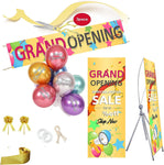 Latest Promotional Grand Opening Ribbon Cutting Kit - Promotional Display Stand, 10.5" 3 Person Ribbon Cutting with Gold Ribbon, Banner, Bow, Special Event Metal Balloons, Store Opening (New Yellow )