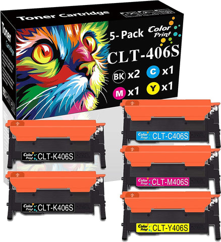 5-Pack ColorPrint Compatible CLT406S Toner Cartridge Replacement for Samsung 406S CLT-406S Work with CLP-365W Xpress SL-C410W SL C460FW CLX-3305FW CLX-3306W CLP-360 CLP-368 Printer (2BK, 1C, 1M, 1Y)