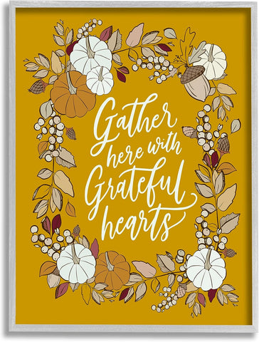 Stupell Industries Grateful Hearts Autumnal Vegetation Pumpkins Botanical Border,Design by doodles.ink.