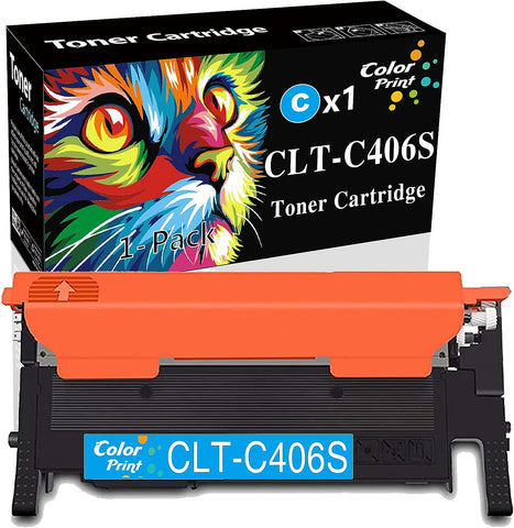 ColorPrint Compatible 406S CLP-365W Toner Cartridge Replacement for Samsung CLT406S CLT-406S C406S for SL-C410W C460W C460FW CLP-360 CLP-365 CLP365W CLX-3300 CLX-3305 CLX-3305W Printer (Cyan, 1-Pack)