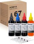 Aomya Ink Refill Kit 100ML Compatible for HPQ 67 Ink Refill kit 67XL for Envy 6052 6055 Deskjet 1255 2752 Envy Pro 6452 6455 6458(BK/C/Y/M, 4Pack)