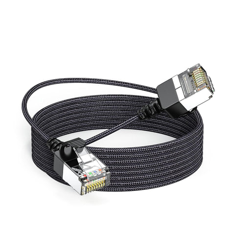 JUXINICE Cat6 Ethernet Cable Slim&Flexible and Light, Nylon Braided High Speed Cat 6a LAN Network Cable for Travel or Modem/Router/Gaming/PC Black-20FT