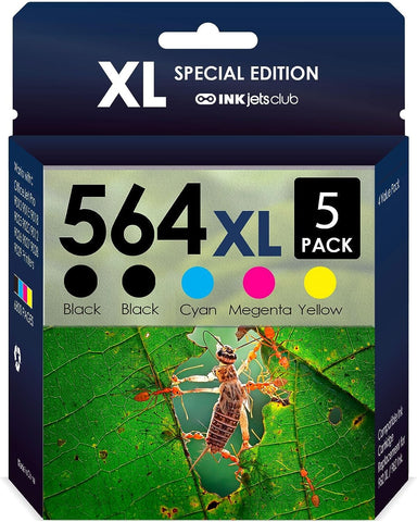 HP 564XL 5 Pack High Yield Compatible Ink Cartridges HP564. Works with Officejet 4620 Deskjet 3520 Photosmart 7510 7515 7520 7525 C5324 Printers. 5 Pack (2X Black, Cyan, Magenta, Yellow)