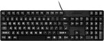 MCSaite Large Font Print USB Wired 104 Keys Computer Keyboard - for Visually Impaired Low Vision Individuals - White Characters on Black Keys