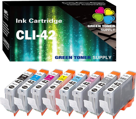 (8-Colors Combo) Green Toner Supply Compatible CLI42 Ink Cartridge CLI-42 (8 Pack) used for PIXMA PRO 100 PRO-110 Inkjet Printer