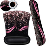 Ergonomic Mouse Pad and Keyboard Wrist Rest Set with Wrist Support and Nonslip Base Office Desk Pad Gel Wrist Easy Typing, for Laptop, Home,Working, Rose Gold Sparkle Pattern Black Gaming Mouse Mat