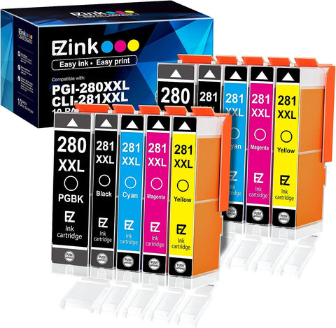 E-Z Ink (TM Compatible Ink Cartridge Replacement for Canon 280 281 PGI-280XXL CLI-281XXL Compatible with PIXMA TR7520 TR8520 TS6120 TS6220 TS6320 TS8120 TS9120 TS9521C TS702 Printer (10 Pack)