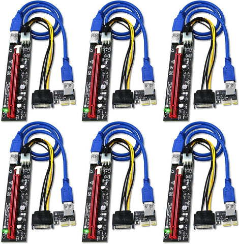 FebSmart GPU Riser for Ethereum Mining Rigs, PCIE Risers for ETH Mining Rigs, GPU Extension Cable, PCIE Extension Cable, PCIE X1 to PCIE X16 Riser, VER006C PCIE Riser, VER006C GPU Riser (Black-6PCS)