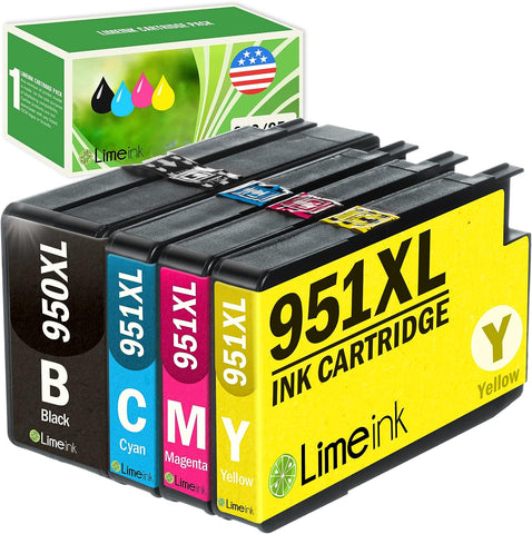 Limeink Compatible Ink Cartridges Replacement for HP 950xl 951xl Combo for HP 950 for HP 951 Ink cartridges for HP 951xl Ink Cartridges Combo Pack for HP Officejet Pro 8600 Ink Cartridges 8610 4 Pack