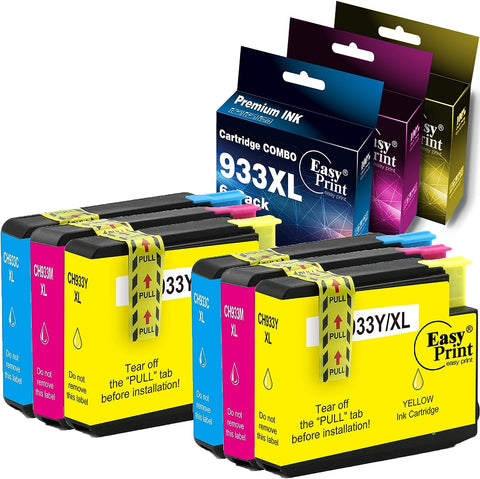 EASYPRINT Compatible (6-Pack, 2X Cyan, 2X Magenta, 2X Yellow) 932XL 933XL Ink Cartridges 932, 933 Work with HP Officejet 6600, Officejet 6700, Officejet 7612, Officejet 7610 Printer