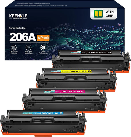 206A Toner Cartridge 4 Pack (with CHIP) - Compatible Toner Cartridge Replacement for HP 206A 206X W2110A Compatible with Color Laserjet Pro MFP M283fdw, MFP M283cdw, M255dw M282nw Toner Printer