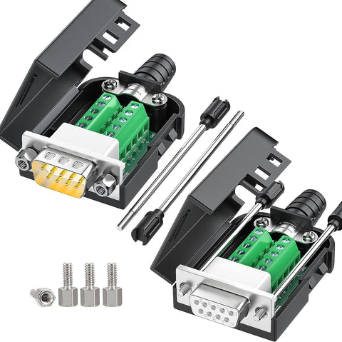 JUXINICE 2Packs DB9 Serial Adapters No Soldering Needed. D-SUB 9-pin RS232 RS485 Adapter to Terminal Connector Signal Module with Bolts Nuts and Screwdriver (1PCS Male+1PCS Female)