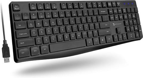 X9 Performance Ergonomic Computer Keyboard Wired - USB Keyboard for Laptop, Windows PC Desktop, Office Use with 5ft Cable Wire, 104 Quiet Keys, 14 Shortcuts, and Kickstand - Black