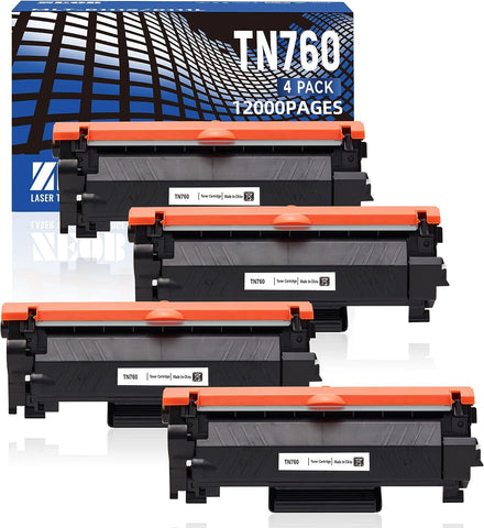 TN760 12000 Pages 4 Packs Toner Cartridge Replacement with Chip for Brother TN-730 TN-760 Black High Yield for DCP-L2550DW HLL2395DW MFCL2710DW MFC-L2750DW Printer